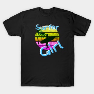 Surfer Girl Surfing Gift for Girls Surfboard 80s Retro Surf T-Shirt